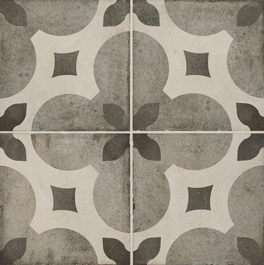 8x8 Quartetto Clover Trellis Diamond Patterned Concrete-Look Matte Natural Porcelain Tile Stone Gray