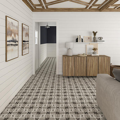 8x8 Quartetto Clover Trellis Diamond Patterned Concrete-Look Matte Natural Porcelain Tile Stone Gray
