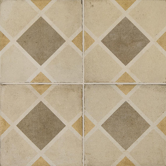 8x8 Quartetto Diamond Grid Patterned Concrete-Look Matte Natural Porcelain Tile Beige Taupe