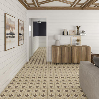 Beige Taupe - 8x8 Quartetto Diamond Grid Patterned Concrete-Look Matte Natural Porcelain Tile