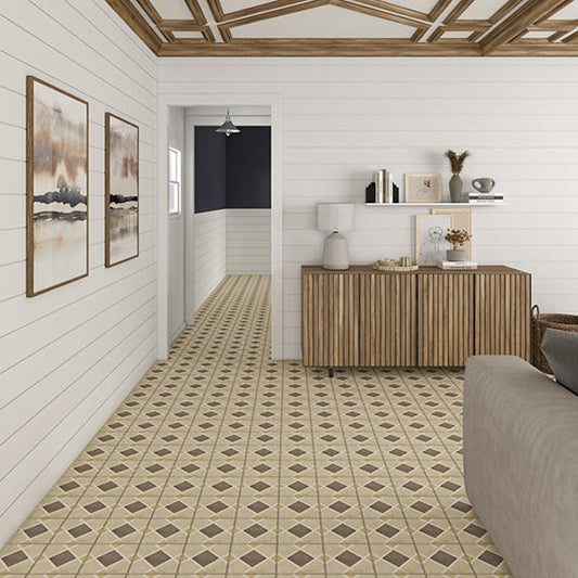 8x8 Quartetto Diamond Grid Patterned Concrete-Look Matte Natural Porcelain Tile