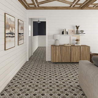 Light Gray - 8x8 Quartetto Diamond Grid Patterned Concrete-Look Matte Natural Porcelain Tile