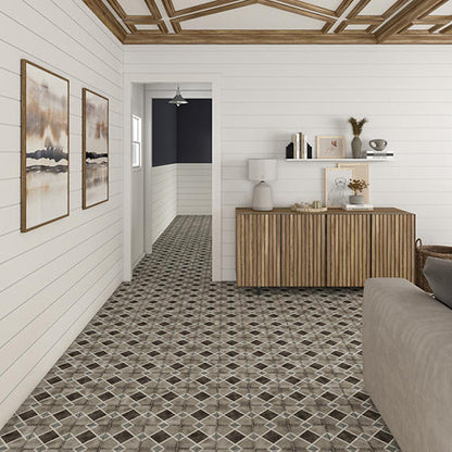 8x8 Quartetto Diamond Grid Patterned Concrete-Look Matte Natural Porcelain Tile Light Gray
