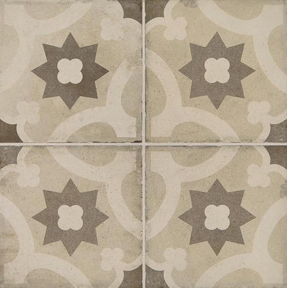 8x8 Quartetto Star Arabesque Patterned Concrete-Look Matte Natural Porcelain Tile Warm Gray