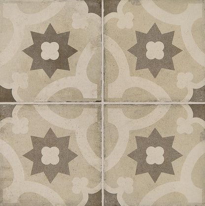 8x8 Quartetto Star Arabesque Patterned Concrete-Look Matte Natural Porcelain Tile Warm Gray