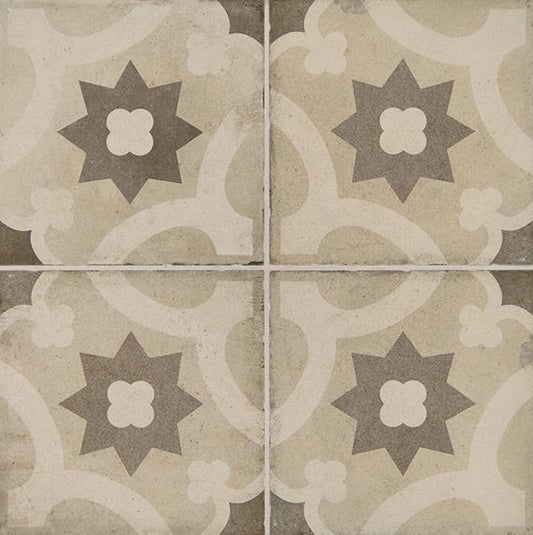 8x8 Quartetto Star Arabesque Patterned Concrete-Look Matte Natural Porcelain Tile Warm Gray
