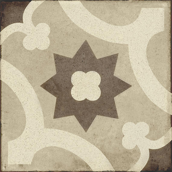 8x8 Quartetto Star Arabesque Patterned Concrete-Look Matte Natural Porcelain Tile Warm Gray