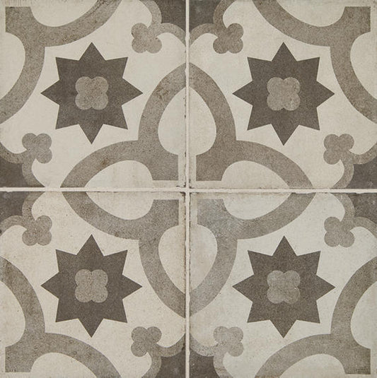 8x8 Quartetto Star Arabesque Patterned Concrete-Look Matte Natural Porcelain Tile Sand Taupe