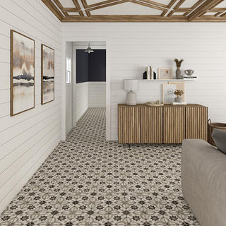 Sand Taupe - 8x8 Quartetto Star Arabesque Patterned Concrete-Look Matte Natural Porcelain Tile