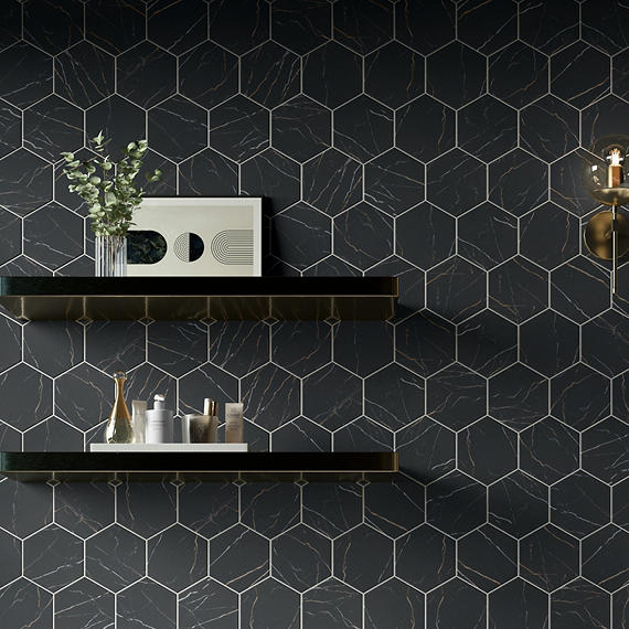 8 Perpetuo Hexagon  Natural Marble-Look Matte Smooth Porcelain Tile Warm Beige