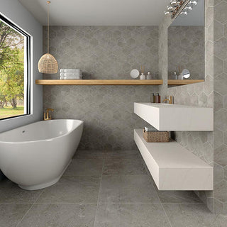 Beige Cream - 8x8 Scripter Hexagon Stepwise Stone-Look Matte Smooth Porcelain Tile
