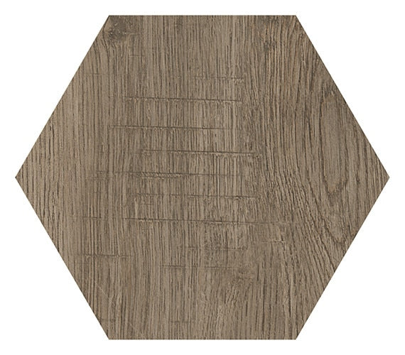 8x9 Sleigh Creek Hexagon  Natural Wood-Look Matte Smooth Porcelain Tile Walnut Wood