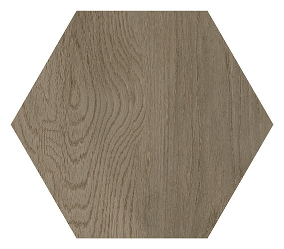 8x9 Sleigh Creek Hexagon  Natural Wood-Look Matte Smooth Porcelain Tile Mocha Wood