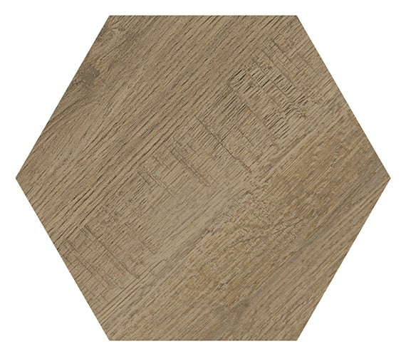 8x9 Sleigh Creek Hexagon  Natural Wood-Look Matte Smooth Porcelain Tile Oak Brown