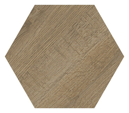 8x9 Sleigh Creek Hexagon  Natural Wood-Look Matte Smooth Porcelain Tile Oak Brown