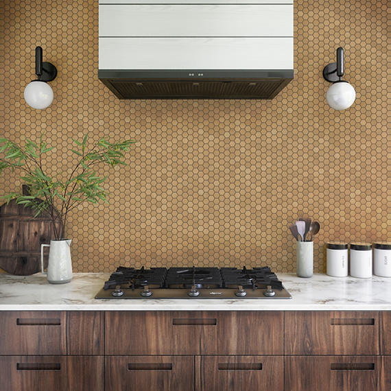 8x9 Moroccan Concrete Hexagon  Natural Concrete-Look Matte Smooth Porcelain Tile Yellow Brown