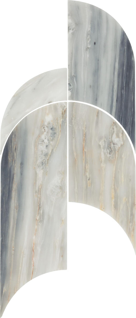 8x19 Gamma Multi-Polygon Ellipse Oval  Mosaic Marble-Look Polished Smooth Stone Tile White Gray