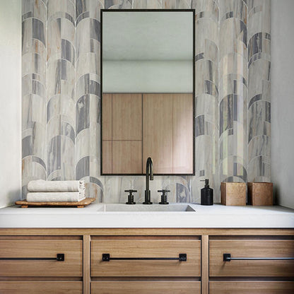 8x19 Gamma Multi-Polygon Ellipse Oval  Mosaic Marble-Look Polished Smooth Stone Tile White Gray