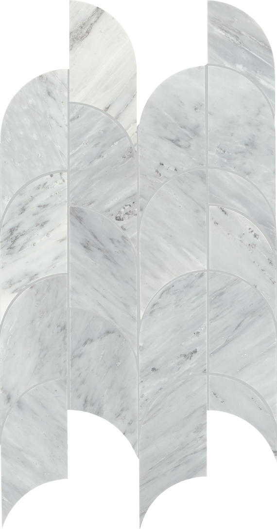 8x19 Gamma Multi-Polygon Ellipse Oval  Mosaic Marble-Look Polished Smooth Stone Tile Light Marble