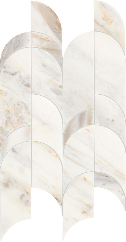 8x19 Gamma Multi-Polygon Ellipse Oval  Mosaic Marble-Look Polished Smooth Stone Tile Golden White