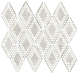 12x13 Decorative Accents Diamond Framed Border Mosaic Stone-Look Polished Smooth Marble Tile