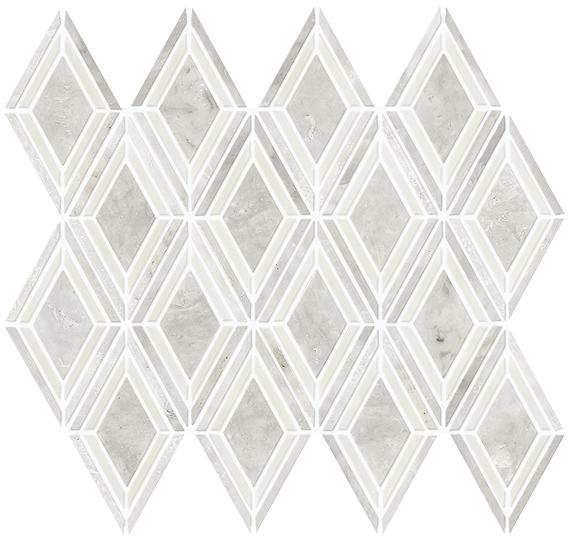 12x13 Decorative Accents Diamond Framed Border  Mosaic Stone-Look Polished Smooth Marble Tile Soft Gray