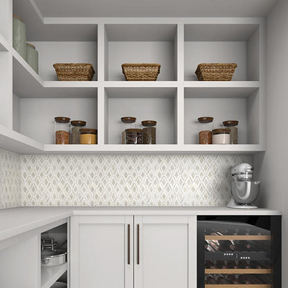 12x13 Decorative Accents Diamond Framed Border  Mosaic Stone-Look Polished Smooth Marble Tile Soft Gray