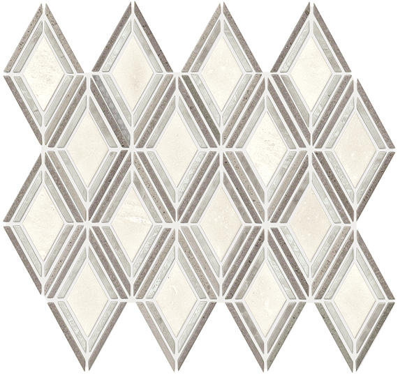 12x13 Decorative Accents Diamond Framed Border  Mosaic Stone-Look Polished Smooth Marble Tile Cream Gray