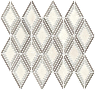 12x13 Decorative Accents Diamond Framed Border Mosaic Stone-Look Polished Smooth Marble Tile