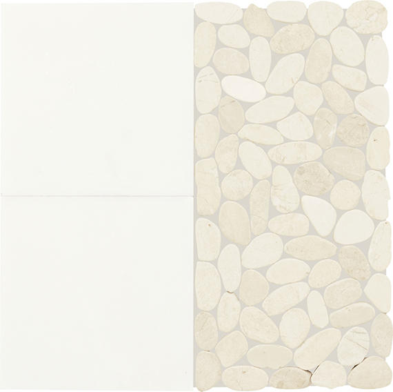 12x12 Pebble Oasis Square & Rectangle  Mosaic Natural-Look Tumbled Natural Pebble Tile Pebble White