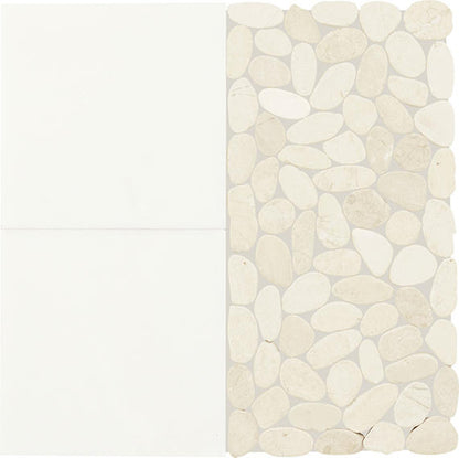 12x12 Pebble Oasis Square & Rectangle  Mosaic Natural-Look Tumbled Natural Pebble Tile Pebble White