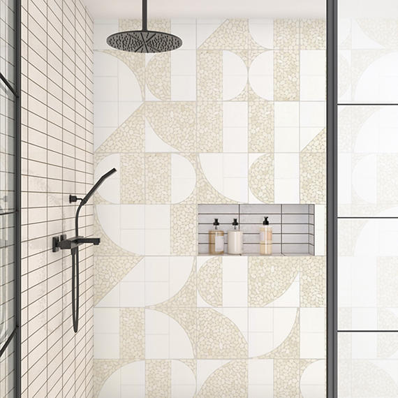 12x12 Pebble Oasis Square & Rectangle  Mosaic Natural-Look Tumbled Natural Pebble Tile Pebble White