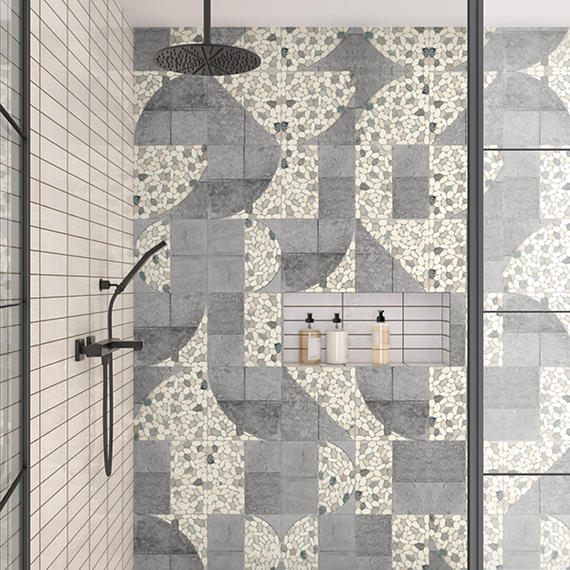 12x12 Pebble Oasis Square & Rectangle  Mosaic Natural-Look Tumbled Natural Pebble Tile Beige