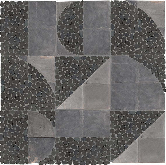 12x12 Pebble Oasis Square & Rectangle  Mosaic Natural-Look Tumbled Natural Pebble Tile White Black