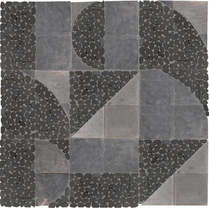 12x12 Pebble Oasis Square & Rectangle  Mosaic Natural-Look Tumbled Natural Pebble Tile White Black