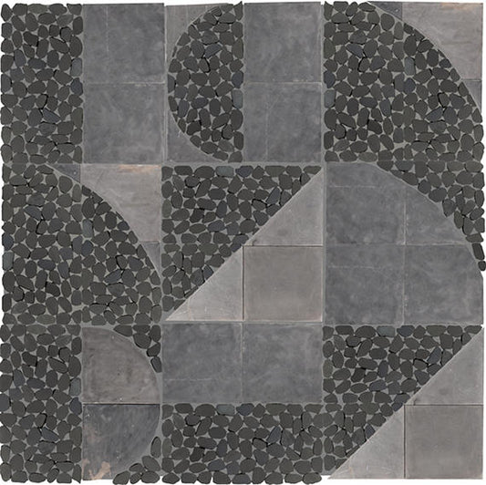 12x12 Pebble Oasis Square & Rectangle  Mosaic Natural-Look Tumbled Natural Pebble Tile White Black