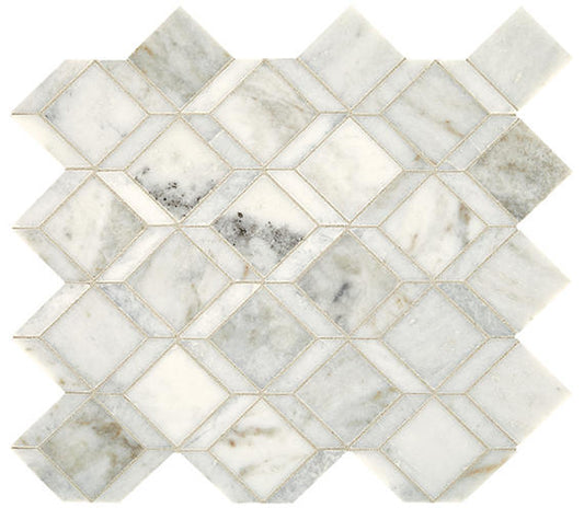 13x11 Sublimity Diamond Rhombille Cube  Mosaic Natural-Look Honed Smooth Stone Tile Marble White