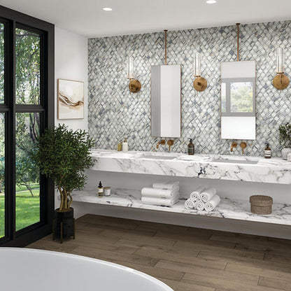 12x12 Gamma Diamond Rhombille Cube  Mosaic Marble-Look Polished Smooth Stone Tile Gray White