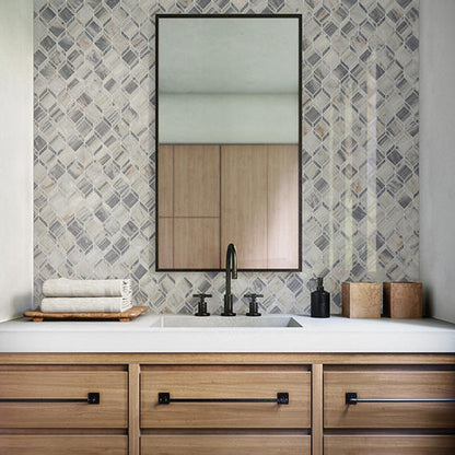 12x12 Gamma Diamond Rhombille Cube  Mosaic Marble-Look Polished Smooth Stone Tile Gray White