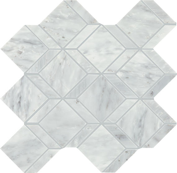 12x12 Gamma Diamond Rhombille Cube  Mosaic Marble-Look Polished Smooth Stone Tile Ice White