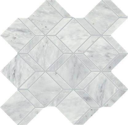 12x12 Gamma Diamond Rhombille Cube  Mosaic Marble-Look Polished Smooth Stone Tile Ice White
