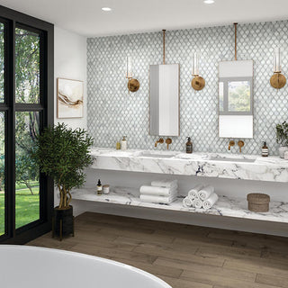 Ice White - 12x12 Gamma Diamond Rhombille Cube Mosaic Marble-Look Polished Smooth Stone Tile