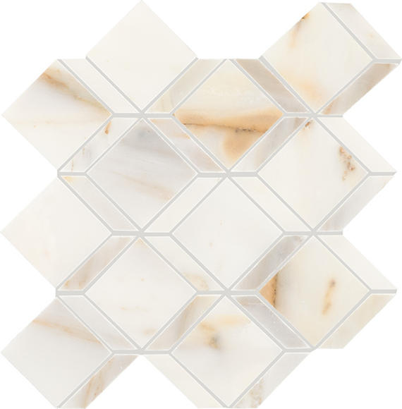 12x12 Gamma Diamond Rhombille Cube  Mosaic Marble-Look Polished Smooth Stone Tile Cream Gold