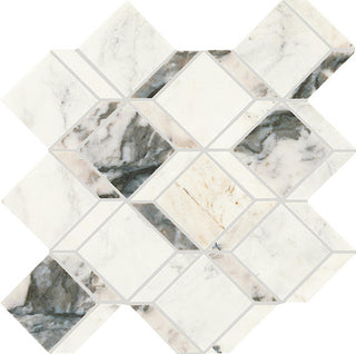 12x12 Gamma Diamond Rhombille Cube Mosaic Marble-Look Polished Smooth Stone Tile