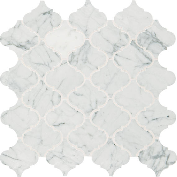 3x3 Marble Arabesque Moroccan  Mosaic Stone-Look Polished Smooth Marble Tile White Marble