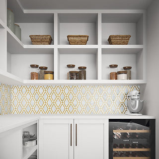 White Gold - 16x14 Castellina Stone Mosaics Arabesque Mosaic Mixed-Material Look Polished Smooth Stone Tile