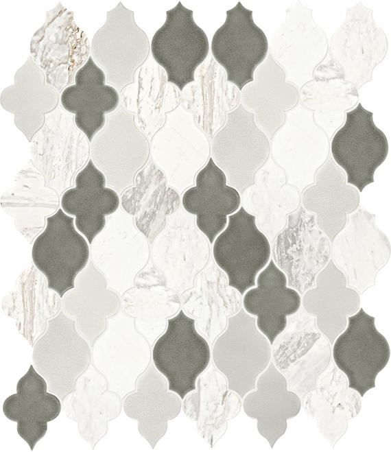 11x11 Raine Moroccan Arabesque  Mosaic Mixed-Color Honed Smooth Marble Tile Gray Marble