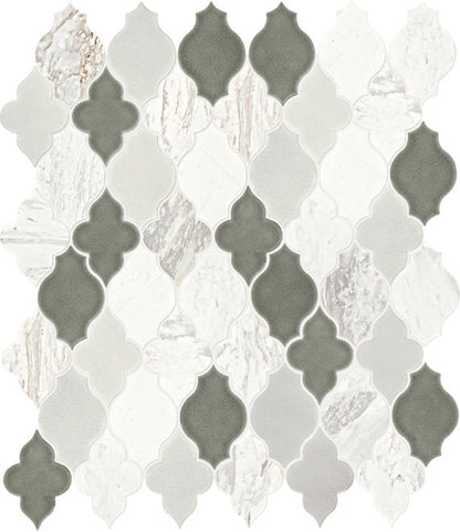 11x11 Raine Moroccan Arabesque  Mosaic Mixed-Color Honed Smooth Marble Tile Gray Marble