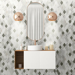 Gray Marble - 11x11 Raine Moroccan Arabesque Mosaic Mixed-Color Honed Smooth Marble Tile