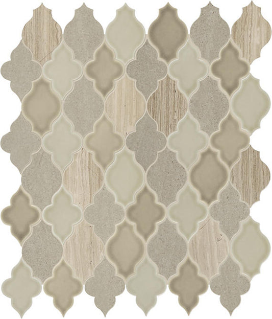 11x11 Raine Moroccan Arabesque  Mosaic Mixed-Color Polished Smooth Marble Tile Beige Taupe